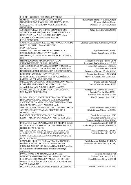 Relação de Artigos e Pôsteres Aprovados - APEC Associação de ...