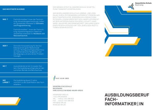 Flyer Berufsschule Fachinformatiker - Gewerbliche Schule Backnang