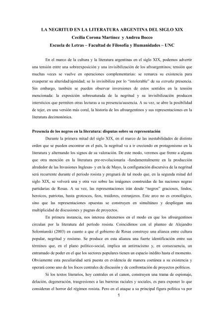 La negritud en la literatura argentina del siglo XIX - Blogs FFyH