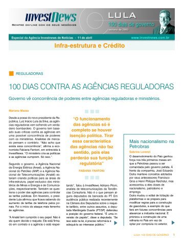 LULA - 100 DIAS DE GOVERNO - INFRA-ESTRUTURA