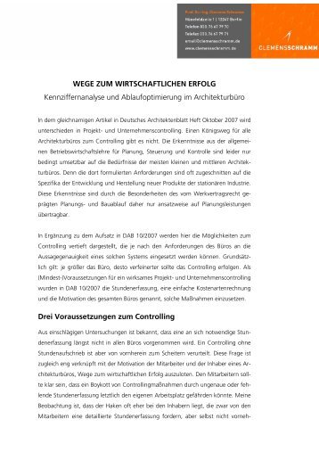 WEGE ZUM WIRTSCHAFTLICHEN ERFOLG Kennziffernanalyse ...