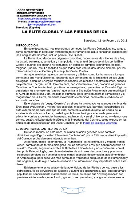 LA ÉLITE GLOBAL Y LAS PIEDRAS DE ICA