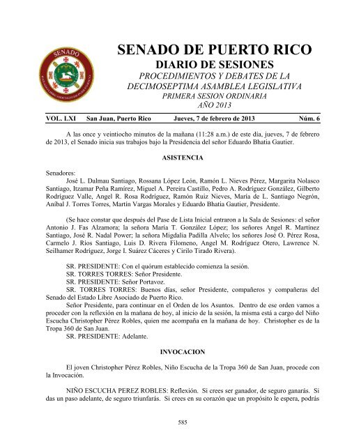 senado de puerto rico diario de sesiones procedimientos y debates ...