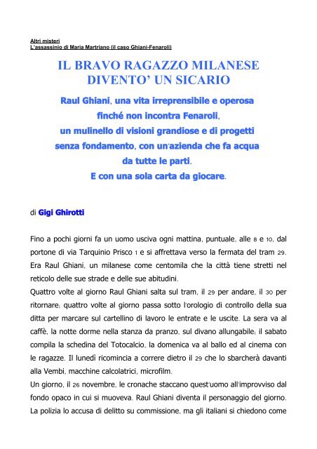 IL BRAVO RAGAZZO MILANESE DIVENTO - Misteri d'Italia