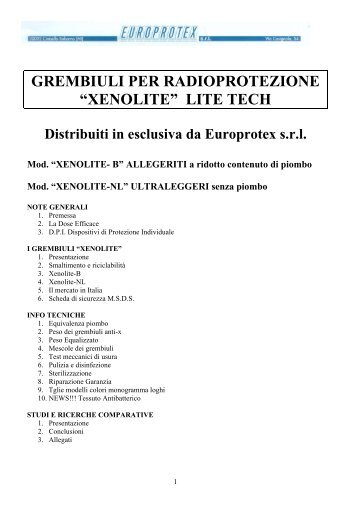 grembiuli per radioprotezione “xenolite” lite tech - Europrotex