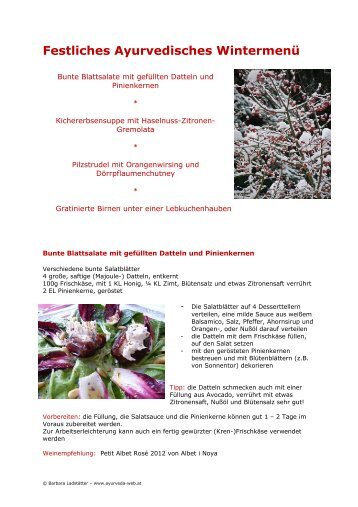 Festliches Ayurvedisches Wintermenü - Barbara Ladstätter - Ayurveda