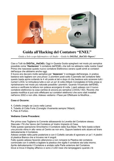 Guida all'Hacking del Contatore “ENEL” - Luca Mercatanti