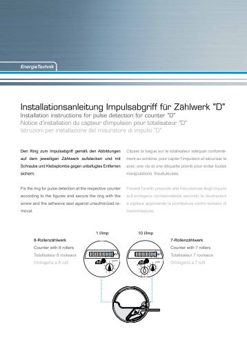 Installationsanleitung Impulsabgriff für Zählwerk "D" - Zenner