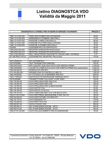 Listino DIAGNOSTCA VDO Validità da Maggio 2011