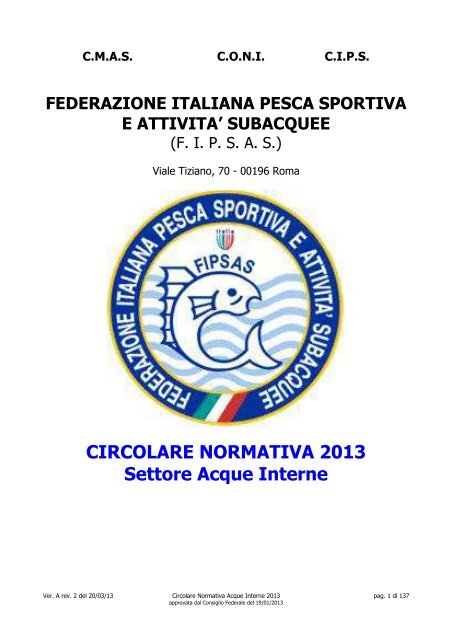 Circolare Normativa Acque Interne 2013 Fipsas Perugia fipsas roma calendario gare 2021