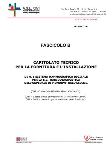 ALLEGATO B - CAPITOLATO TECNICO FORNITURA - ASL CN1