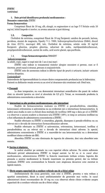 ZYRTEC (cetirizina) 1. Date privind identificarea ... - Farmaciile Dona