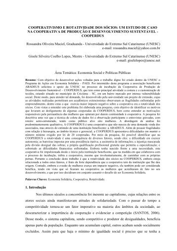 cooperativismo e rotatividade dos sócios: um estudo de caso na ...