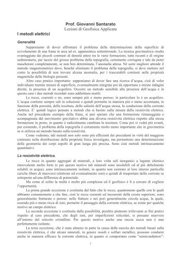 Prof. Giovanni Santarato Lezioni di Geofisica Applicata I metodi ...