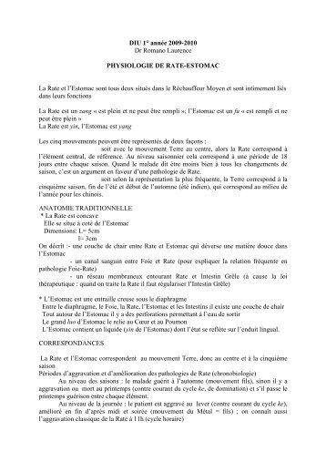physiologie de rate-estomac - Faculté de médecine de Montpellier
