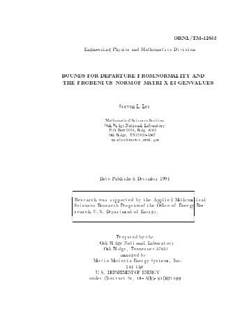 ornl/tm-12853 bounds for departure fromnormality and the frobeni us ...