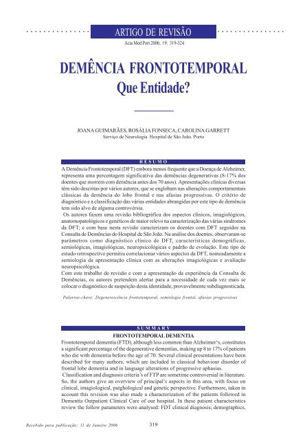 DEMÊNCIA FRONTOTEMPORAL Que Entidade? - Acta Médica ...