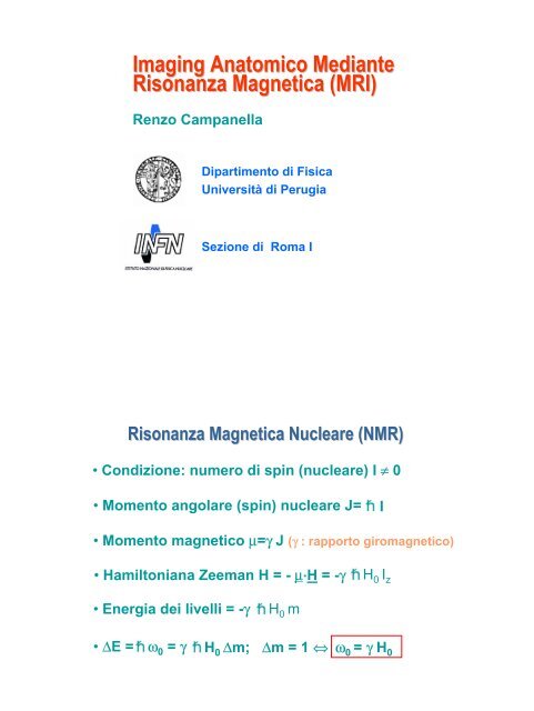 Imaging Anatomico Mediante Risonanza (MRI) Fisica