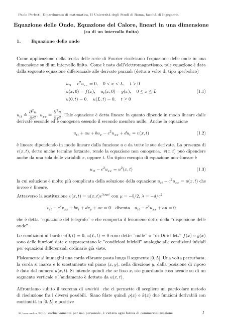 Onde e Calore - Dipartimento di Matematica