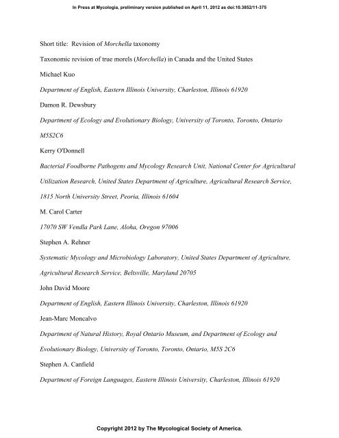Short title: Revision of Morchella taxonomy Taxonomic ... - Mycologia