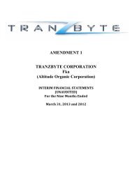 AMENDMENT 1 TRANZBYTE CORPORATION Fka (Altitude Organic Corporation)