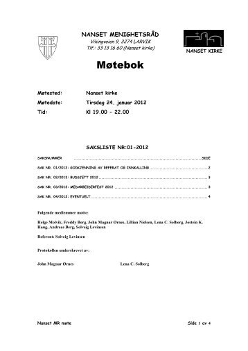 Møte nr 1-2012 - Larvik kirkelige fellesråd