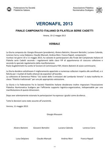VERONAFIL 2013 - Collezionisti Italiani di Francobolli Ordinari