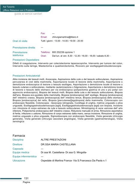 Guida ai servizi di ASL Taranto - Portale Regionale della Salute