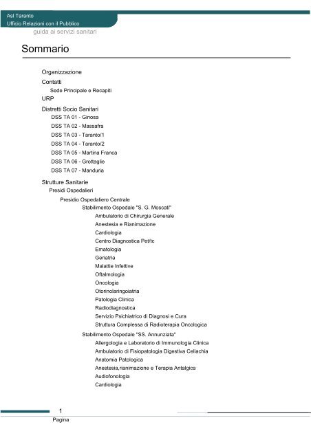 Guida ai servizi di ASL Taranto - Portale Regionale della Salute