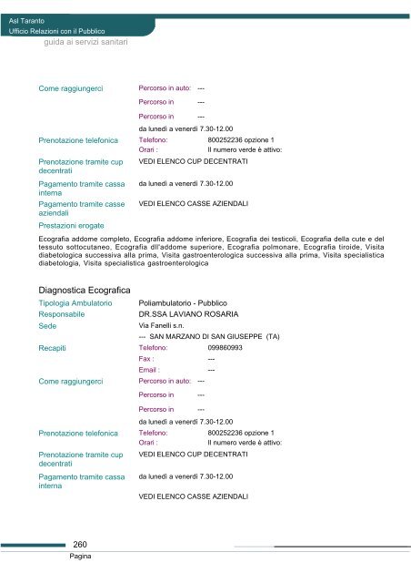 Guida ai servizi di ASL Taranto - Portale Regionale della Salute