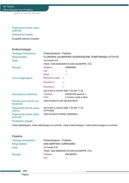 Guida ai servizi di ASL Taranto - Portale Regionale della Salute
