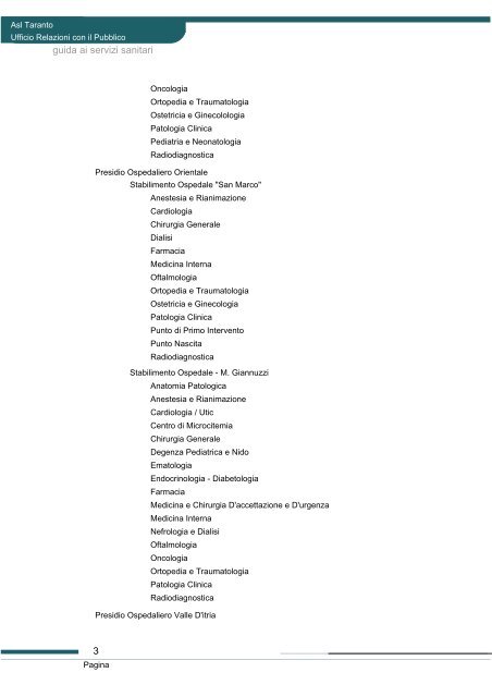 Guida ai servizi di ASL Taranto - Portale Regionale della Salute