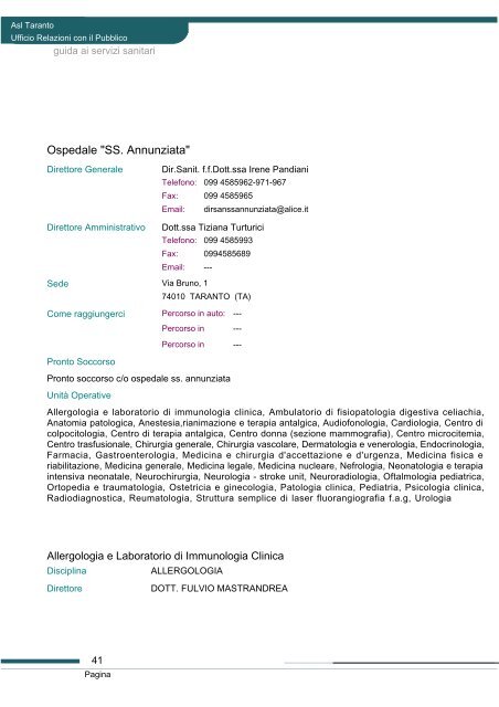 Guida ai servizi di ASL Taranto - Portale Regionale della Salute