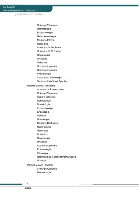 Guida ai servizi di ASL Taranto - Portale Regionale della Salute