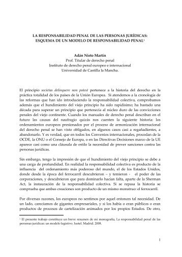 La responsabilidad penal de las personas jurídicas. Adán Nieto Martín