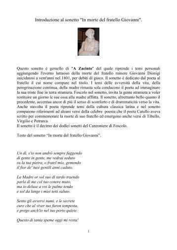 Introduzione al sonetto "In morte del fratello ... - Biagio Carrubba