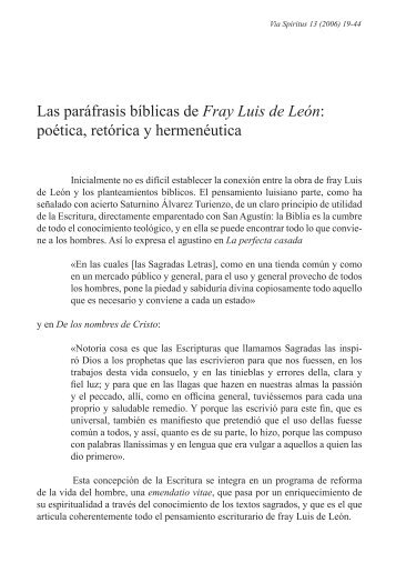 Las paráfrasis bíblicas de Fray Luis de León: poética, retórica y ...