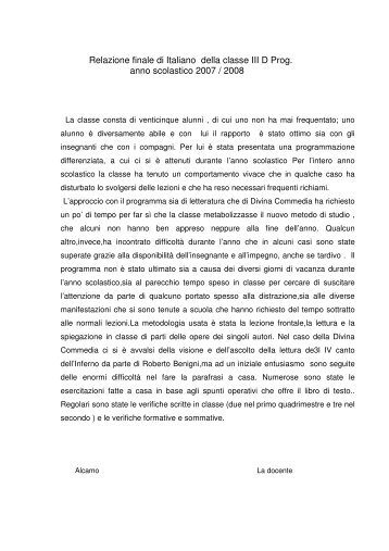 Relazione finale di Italiano della classe III D Prog. anno scolastico ...