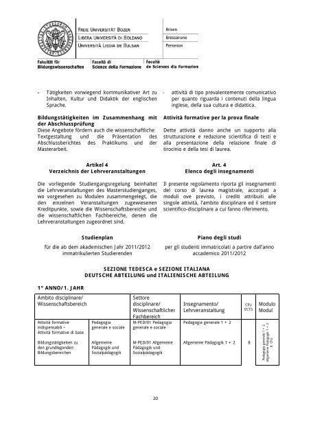 Regolamento didattico - Freie Universität Bozen