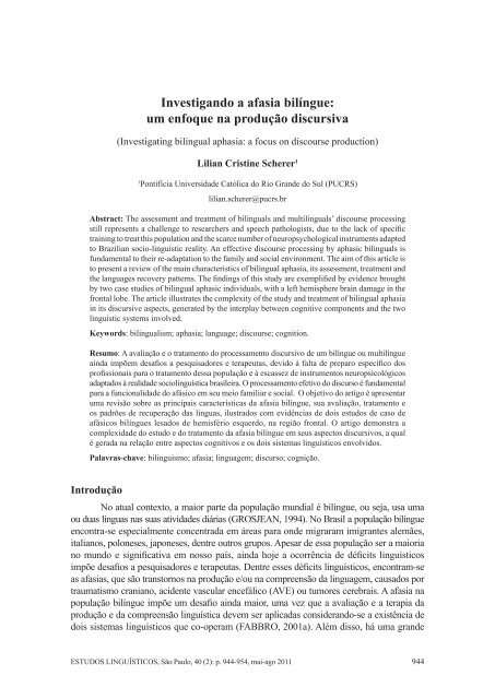 Investigando a afasia bilíngue: um enfoque na produção ... - GEL