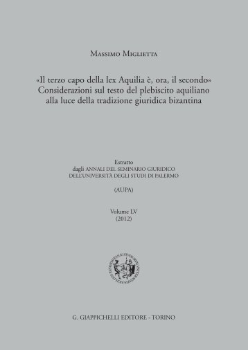 Il terzo capo della lex Aquilia è, ora, il secondo - Università di Palermo