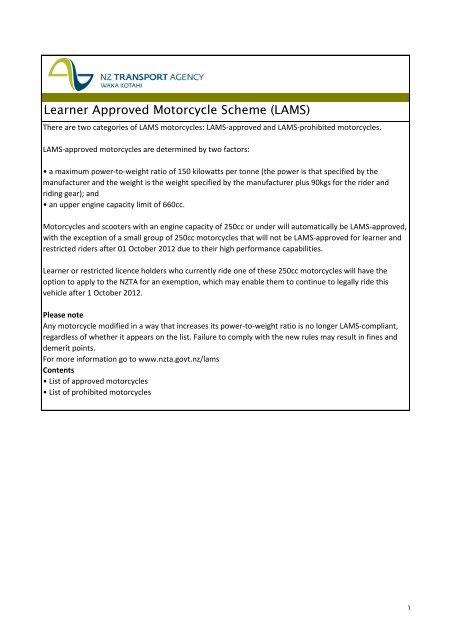 Learner Approved Motorcycle scheme (LAMS). - NZ Transport Agency