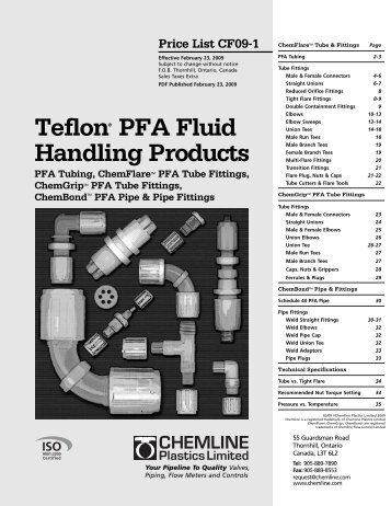 Teflon® PFA Fluid Handling Products - Chemline Plastics Limited