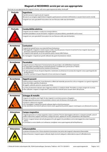 Magneti al NEODIMIO: avvisi per un uso appropriato