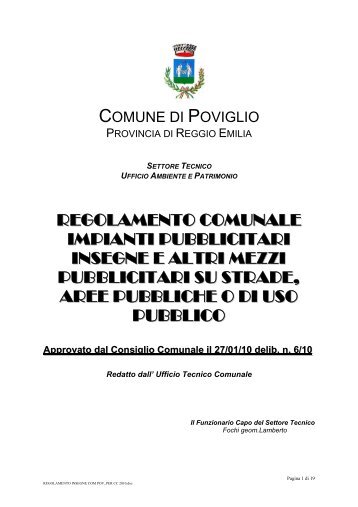 Regolamento Insenge - Comune di Poviglio