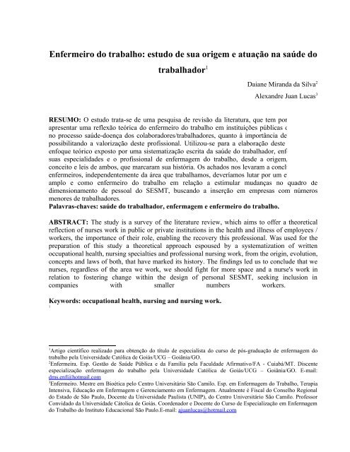 Estudo de Sua Origem e Atuação na Saúde do ... - home cpgls - Ucg