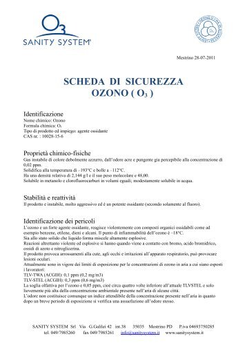 SCHEDA DI SICUREZZA OZONO ( O3 ) - sanity system