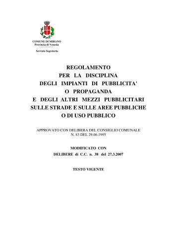 regolamento per la disciplina degli impianti di pubblicita' o ...