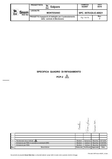 spc. 0570-ea-e-40021 specifica quadro di rifasamento pcp-2 - Snam