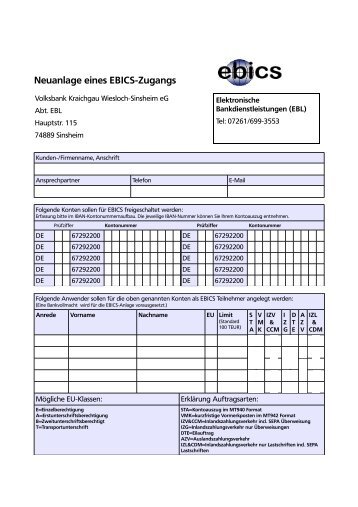 EBICS-Neuantrag - Volksbank Kraichgau Wiesloch-Sinsheim eG